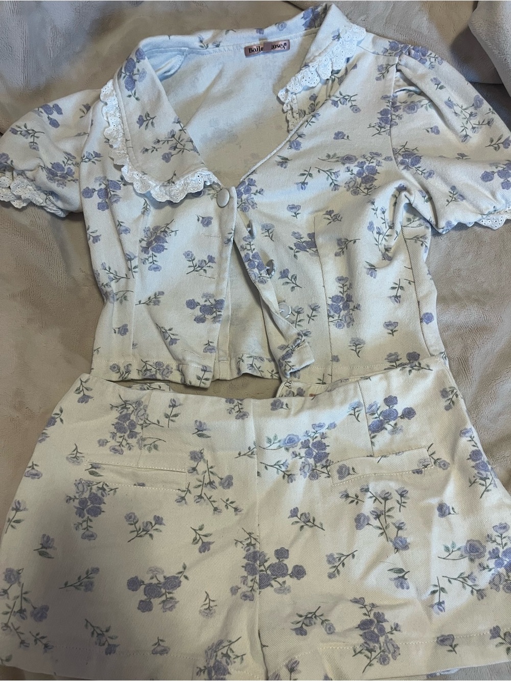 Belle Rose Lavender Floral Two-Piece Crop Top and Shorts Set